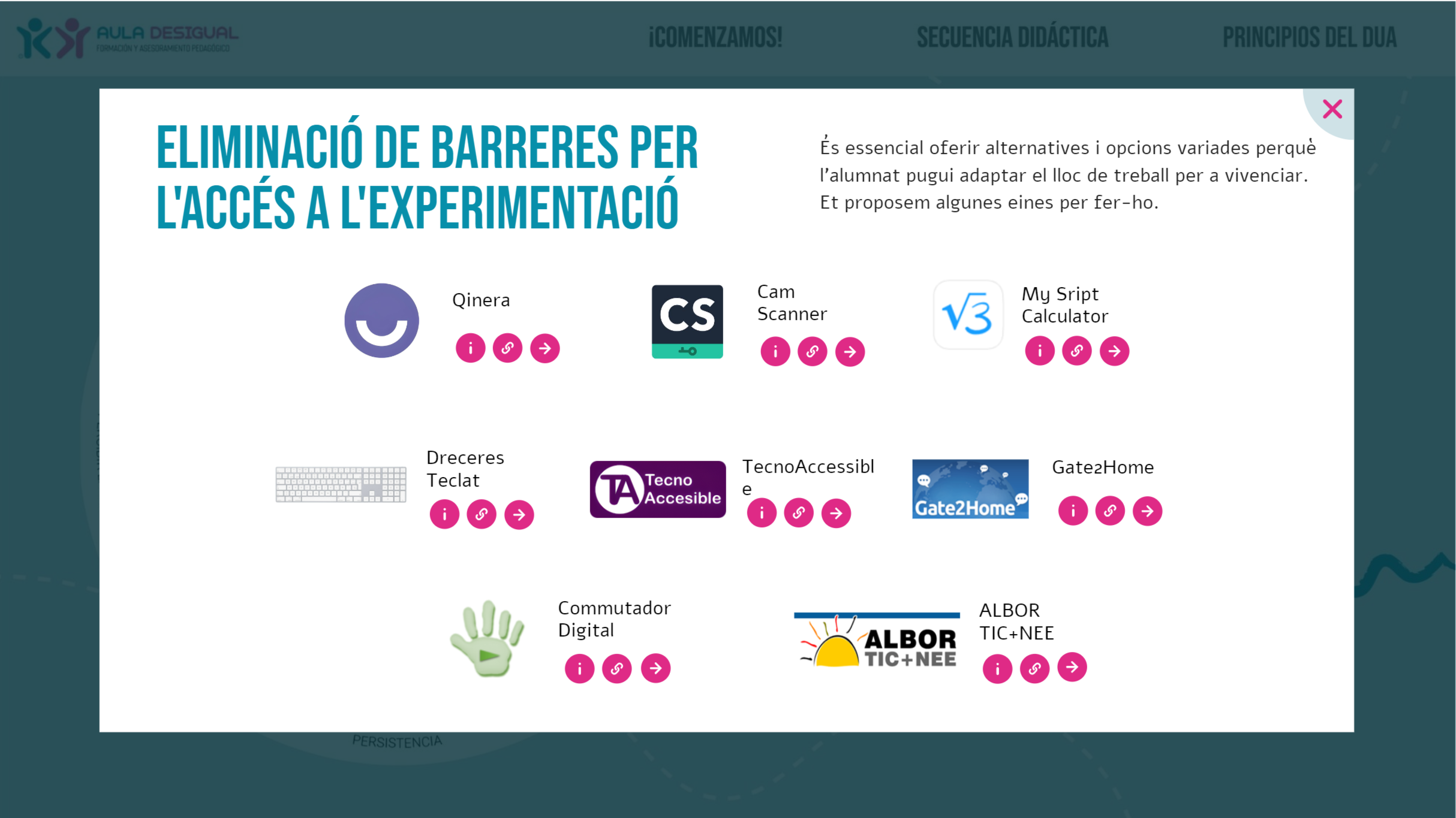 eliminació de barreres per l¡accés a l'experimentació